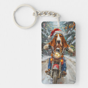Basset Hound Dog Riding Motorcycle Kerstmis Sleutelhanger