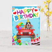 Basset Hound Dog Rijden met ballon Kaart (Gele Bloem)