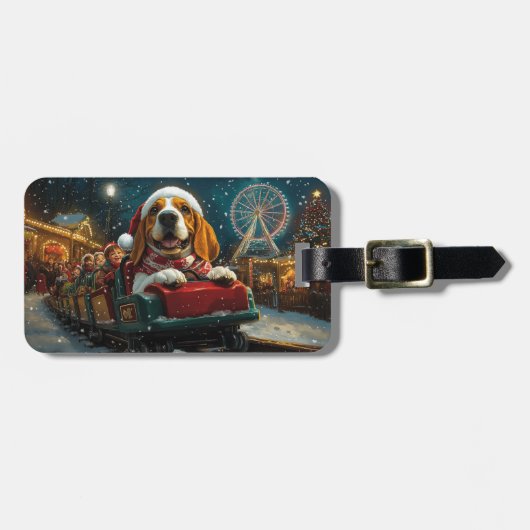 Basset Hound Dog Roller Onderzetter Kerst Bagagelabel (Voorkant horizontaal)