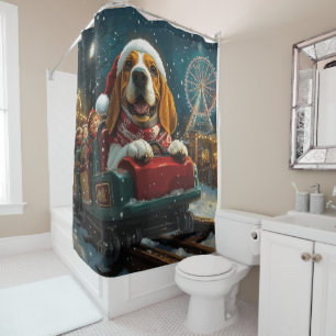 Basset Hound Dog Roller Onderzetter Kerst Douchegordijn