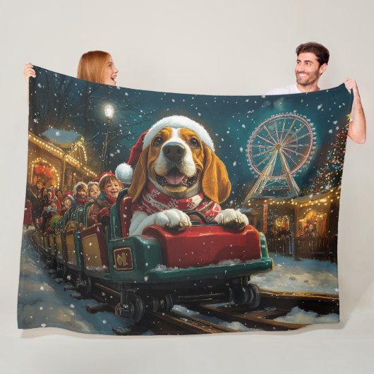 Basset Hound Dog Roller Onderzetter Kerst Fleece Deken (In situ)