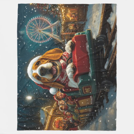 Basset Hound Dog Roller Onderzetter Kerst Fleece Deken (Voorkant)