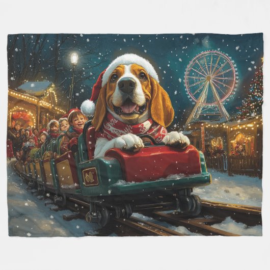 Basset Hound Dog Roller Onderzetter Kerst Fleece Deken (Voorkant (Horizontaal))