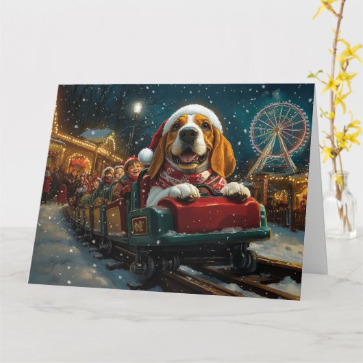 Basset Hound Dog Roller Onderzetter Kerst Kaart (Gele Bloem)