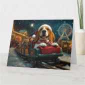 Basset Hound Dog Roller Onderzetter Kerst Kaart (Voorkant)