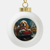 Basset Hound Dog Roller Onderzetter Kerst Keramische Bal Ornament (Voorkant)