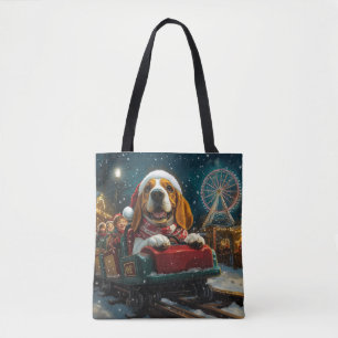 Basset Hound Dog Roller Onderzetter Kerst Tote Bag