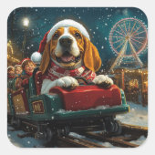 Basset Hound Dog Roller Onderzetter Kerst Vierkante Sticker (Voorkant)