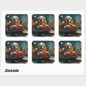 Basset Hound Dog Roller Onderzetter Kerst Vierkante Sticker (Vel)
