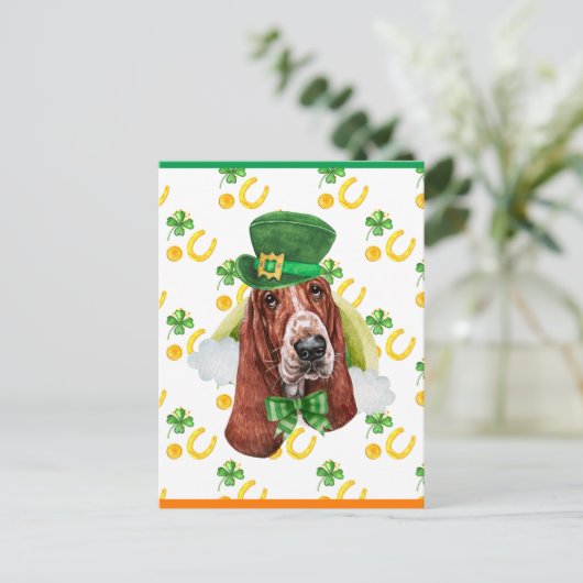 Basset Hound Dog Shamrock St. Patricks Day Feestdagenkaart (Staand voorkant)