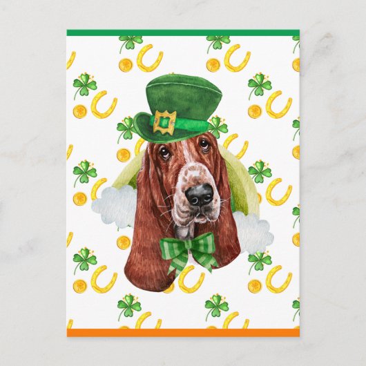 Basset Hound Dog Shamrock St. Patricks Day Feestdagenkaart (Voorkant)
