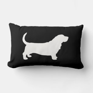 Basset Hound Dog Silhouette Zwart en Wit Kussen