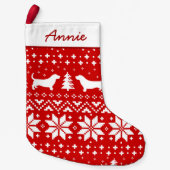 Basset Hound Dog Silhouettes Holiday Pattern Cute Kleine Kerstsok (Voorkant)