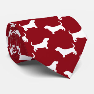 Basset Hound Dog Silhouettes Pattern Red en White Stropdas