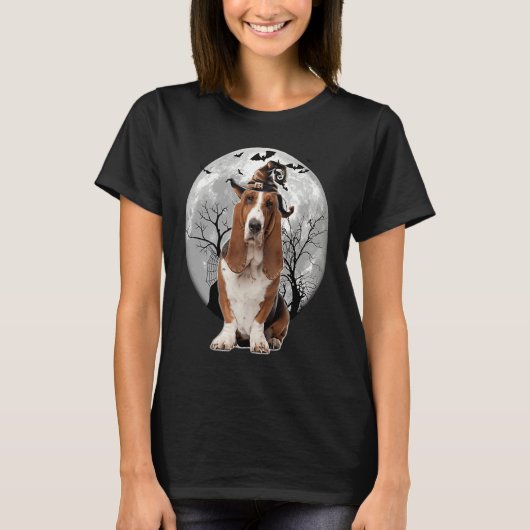 Basset Hound Dog Spooky Moon Halloween Costume T-shirt (Voorkant)