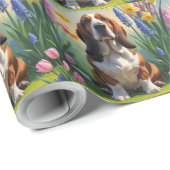 Basset Hound Dog Spring Flowers Painting Cadeaupapier (Rol Hoek)