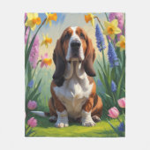 Basset Hound Dog Spring Flowers Painting Fleece Deken (Voorkant)