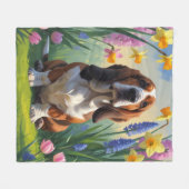 Basset Hound Dog Spring Flowers Painting Fleece Deken (Voorkant (Horizontaal))