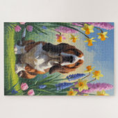 Basset Hound Dog Spring Flowers Painting Legpuzzel (Horizontaal)