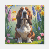 Basset Hound Dog Spring Flowers Painting Magneet (Voorkant)