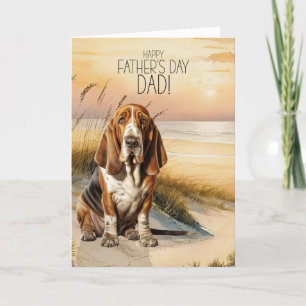 Basset Hound Dog Sunset Beach Vaderdag Feestdagen Kaart