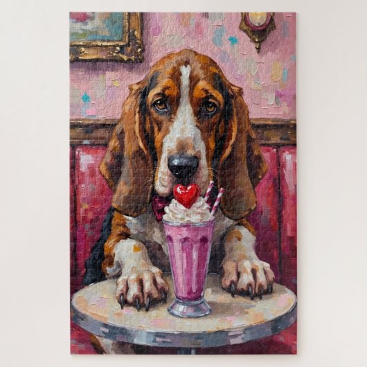 Basset Hound Dog Valentine's Day Heart Milkshake Legpuzzel (Verticaal)