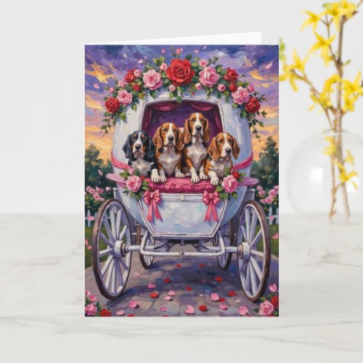 Basset Hound Dog Valentine's Day  Kaart (Gele Bloem)