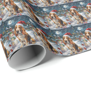 Basset Hound Dog Winter Wonderland Kerstvreugde Cadeaupapier