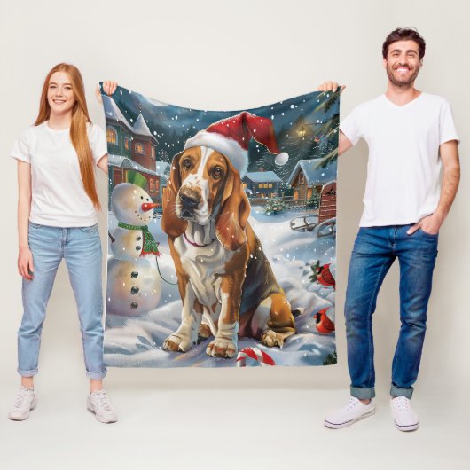 Basset Hound Dog Winter Wonderland Kerstvreugde Fleece Deken (In situ)