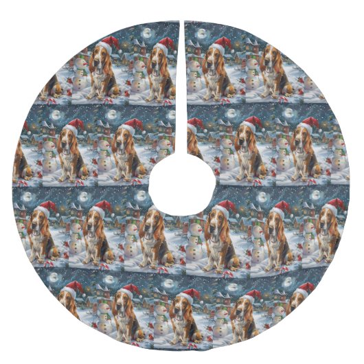 Basset Hound Dog Winter Wonderland Kerstvreugde Kerstboom Rok (Voorkant)