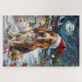 Basset Hound Dog Winter Wonderland Kerstvreugde Legpuzzel (Horizontaal)