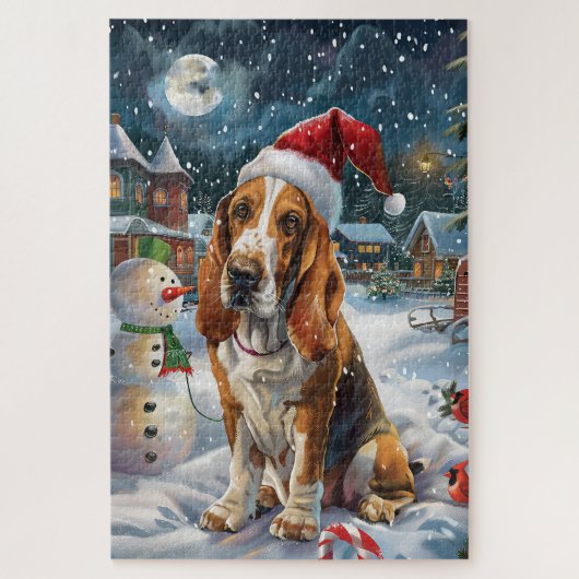 Basset Hound Dog Winter Wonderland Kerstvreugde Legpuzzel (Verticaal)