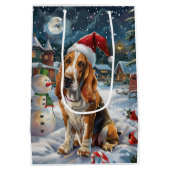 Basset Hound Dog Winter Wonderland Kerstvreugde Medium Cadeauzakje (Achterkant)