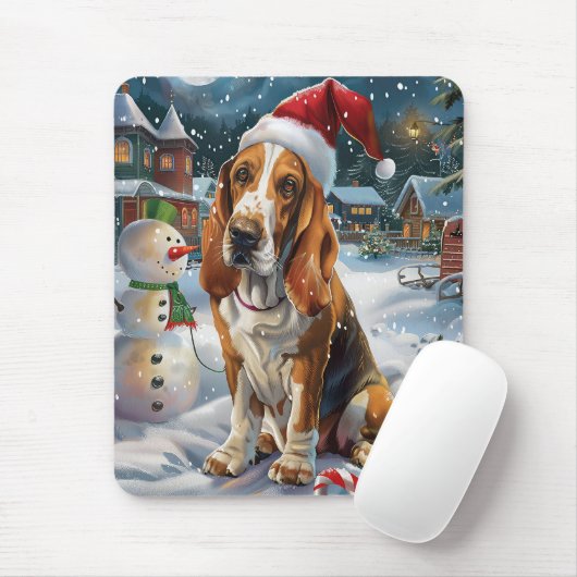Basset Hound Dog Winter Wonderland Kerstvreugde Muismat (Met muis)