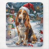 Basset Hound Dog Winter Wonderland Kerstvreugde Muismat (Voorkant)