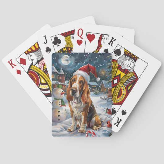 Basset Hound Dog Winter Wonderland Kerstvreugde Pokerkaarten (Achterkant)