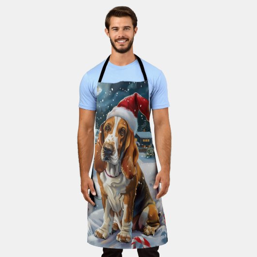 Basset Hound Dog Winter Wonderland Kerstvreugde Schort (Gedragen)