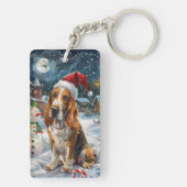 Basset Hound Dog Winter Wonderland Kerstvreugde Sleutelhanger (achterkant)