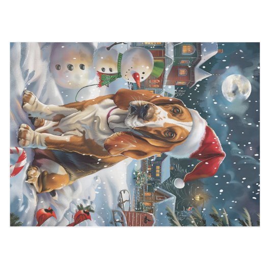 Basset Hound Dog Winter Wonderland Kerstvreugde Tafelkleed (Voorkant (Horizontaal))