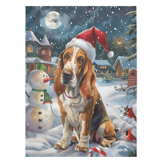 Basset Hound Dog Winter Wonderland Kerstvreugde Tafelkleed (Voorkant)