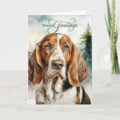 Basset Hound Dog Woodland Kerstmis Feestdagen Kaart (Voorkant)