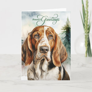 Basset Hound Dog Woodland Kerstmis Feestdagen Kaart