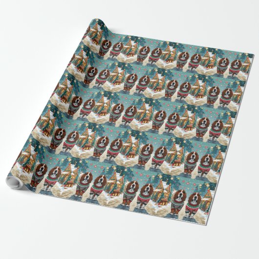 Basset Hound Dogs Christmas Snow Holiday Cadeaupapier (Uitgerold)