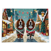 Basset Hound Dogs Christmas Snow Holiday Groot Cadeauzakje (Voorkant)
