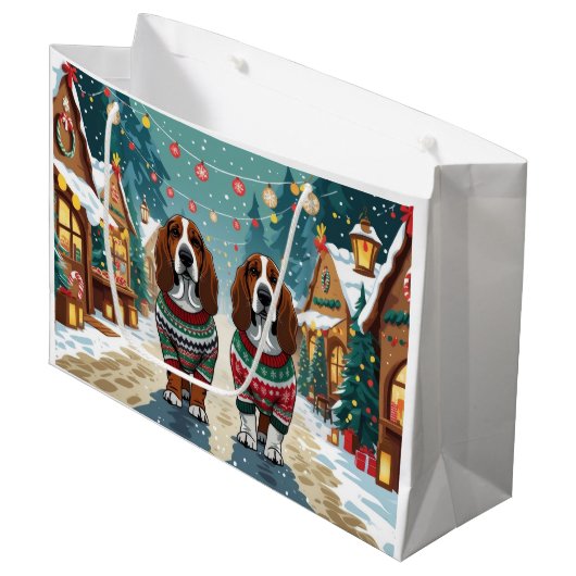Basset Hound Dogs Christmas Snow Holiday Groot Cadeauzakje (Voorkant Gekanteld)