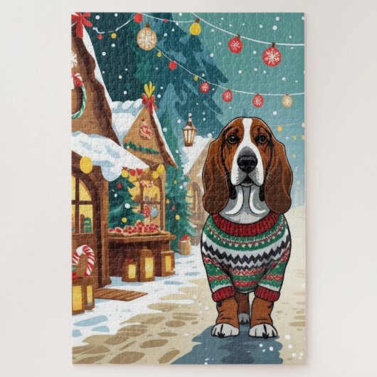 Basset Hound Dogs Christmas Snow Holiday Legpuzzel (Verticaal)
