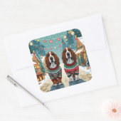 Basset Hound Dogs Christmas Snow Holiday Vierkante Sticker (Envelop)