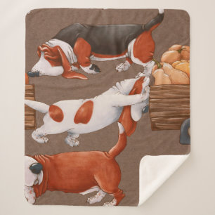 Basset Hound dogs dragen een karretje met pompoen Sherpa Deken