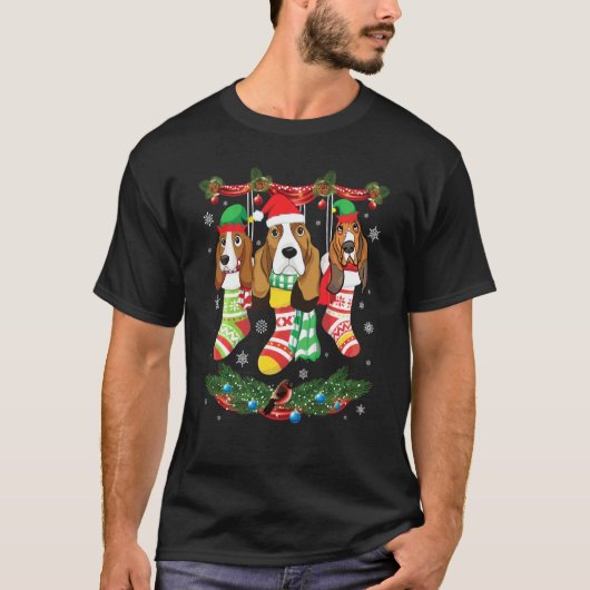 Basset Hound Dogs Inside Noel Sokken Merry Christm T-shirt (Voorkant)