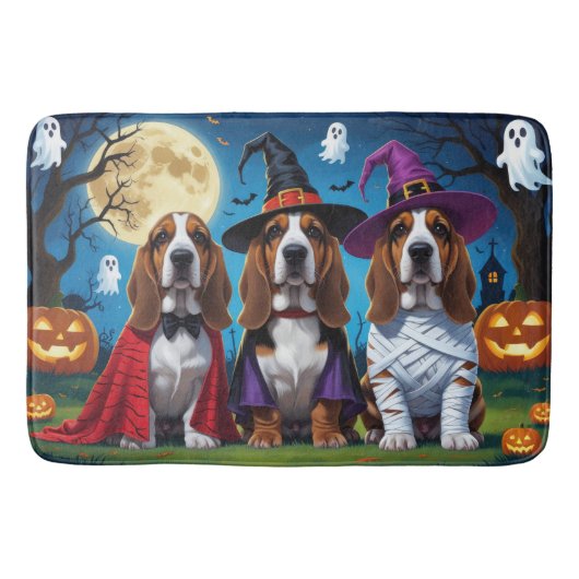 Basset Hound Dogs Pumpkin Halloween Grappig Badmat (Voorkant)